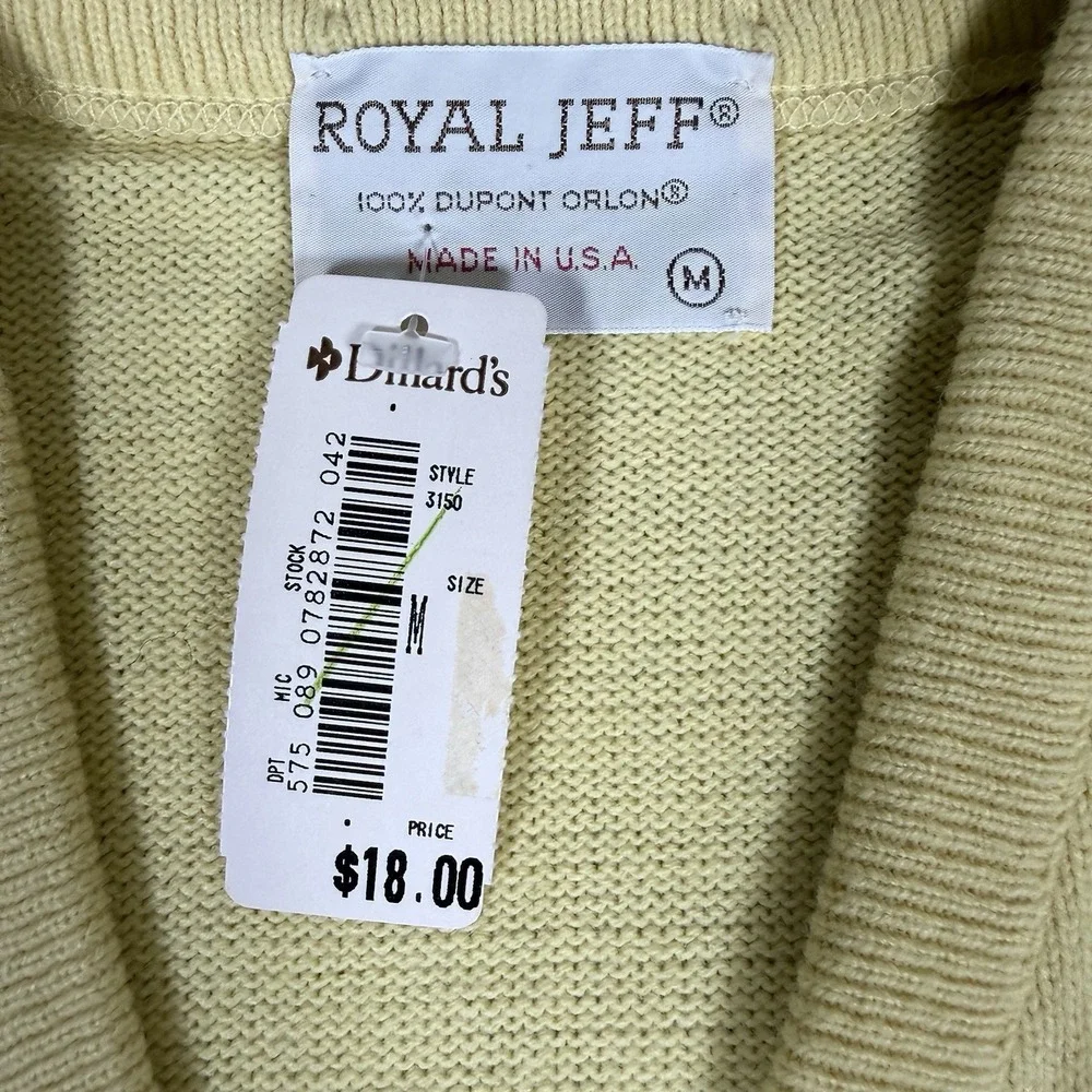 VTG NWT Royal Jeff Sweater Vest Mens Medium Yellow V Neck Orlon Eclectic Grandpa
